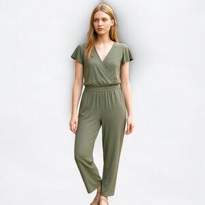 Candace Cameron Bure Sunkiss Olive Flutter Sleeve Jumpsuit